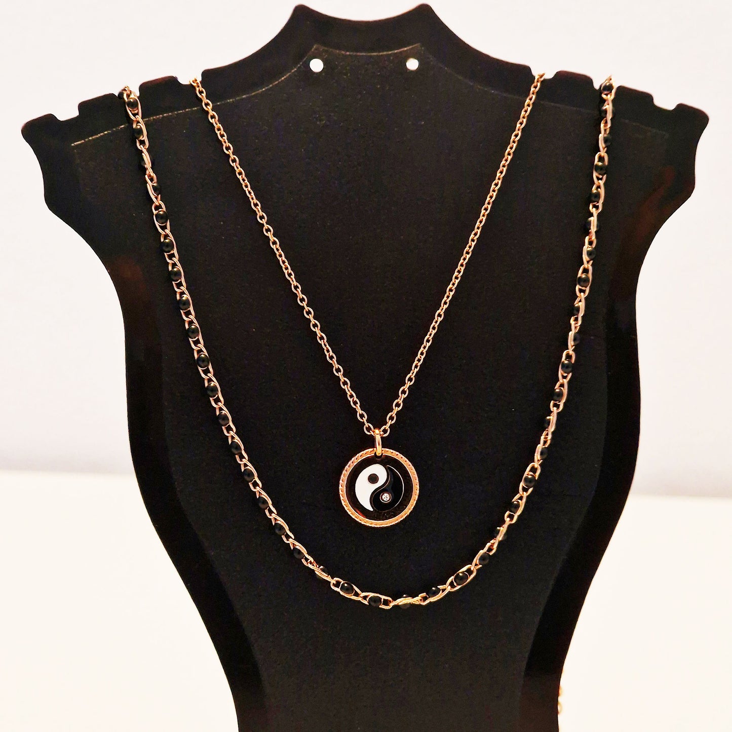 Stainless steel necklace set - Yin Yang &amp; Noir